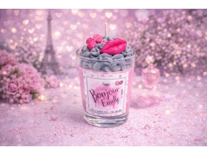 Růžová svíčka s Eiffelovkou
