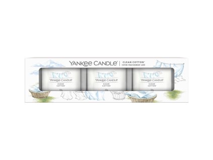 Yankee Candle votivní svíčka ve skle Clean Cotton 3x37g