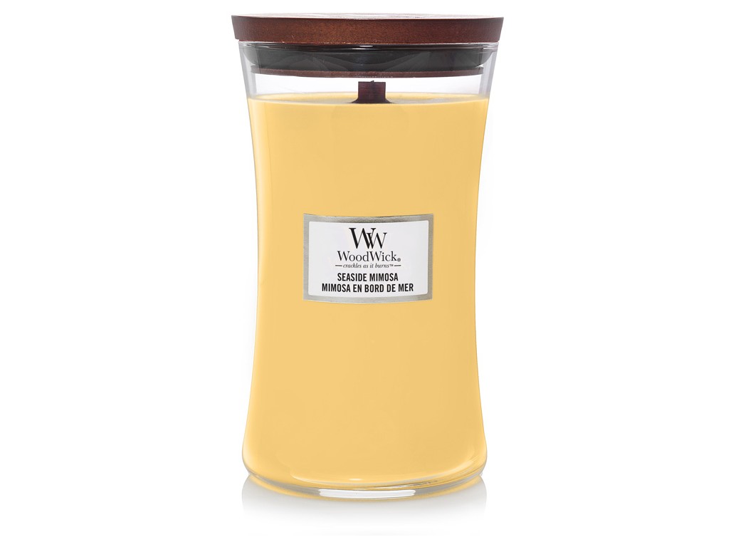 WoodWick vonná svíčka s dřevěným knotem velká Seaside Mimosa 609 g