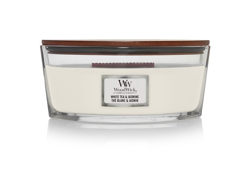 WoodWick vonná svíčka s dřevěným knotem Elipsa Elipsa White Tea and Jasmine 453,6 g