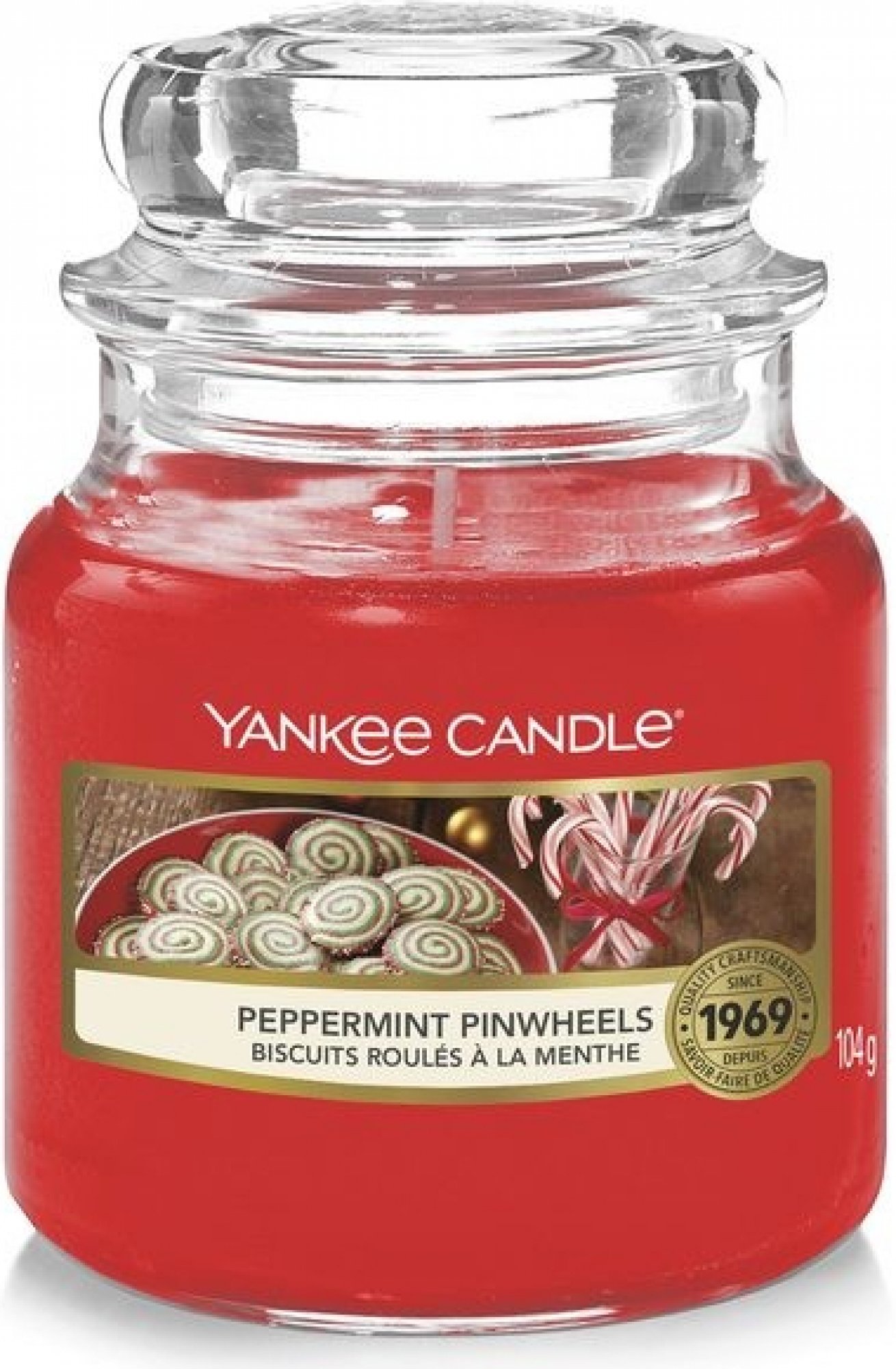 Yankee Candle vonná svíčka Classic ve skle malá Peppermint Pinwheels 104 g