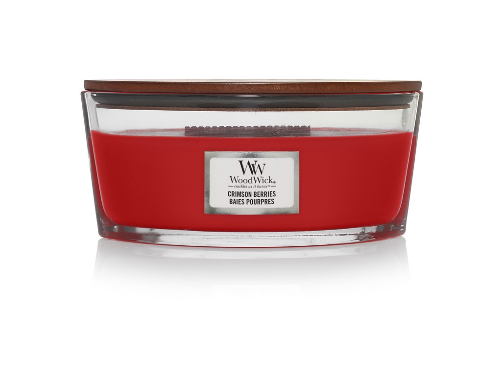 WoodWick vonná svíčka s dřevěným knotem Elipsa Crimson Berries 453,6 g