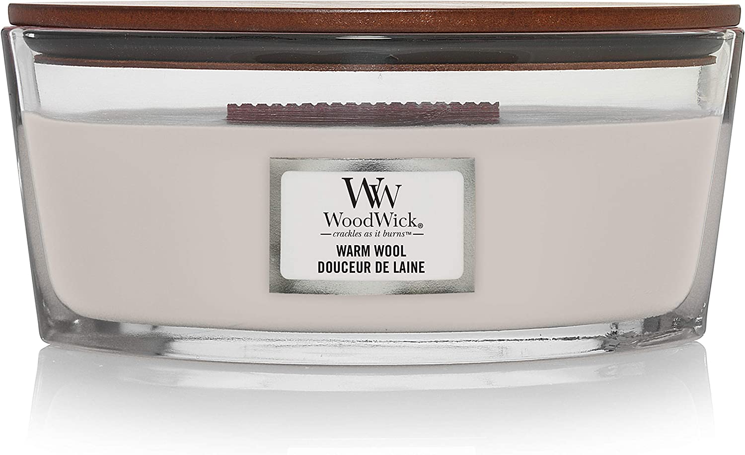 WoodWick vonná svíčka s dřevěným knotem Elipsa Warm Wool 453,6 g
