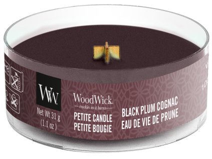 WoodWick - vonná svíčka BLACK PLUM COGNAC (Koňak z černých švestek) 31 g