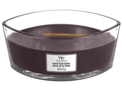 WoodWick Black Plum Cognac svíčka loď