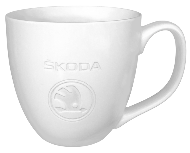 Sluzby_logovani_porcelanu_hrnek_bily_reliefni_piskovani_skoda_auto