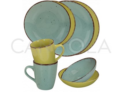 2550 1 jidelni souprava 16 dilu pottery modra a zelena