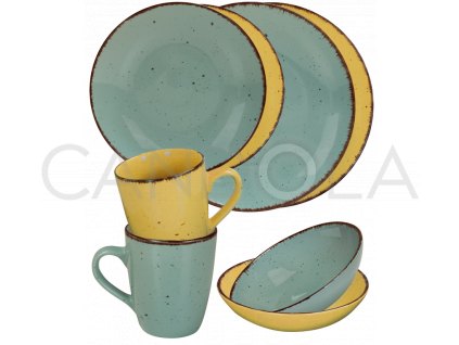 2574 jidelni souprava 16 dilu pottery modra a zluta