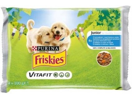 Nestlé Friskies dog Junior s kuraťom a mrkvou v šťave kapsička 4x100 g