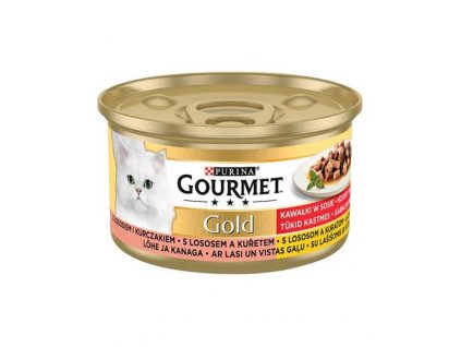Nestlé GOURMET GOLD cat losos&kura kúsky šťava konz.12x85 g