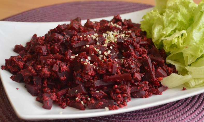 Beetroot stroganoff with hemp seeds