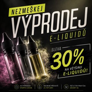 NENECH SI UJÍT NÁŠ VÝPRODEJ E-LIQUIDŮ! Snižujeme skladové zásoby a na většinu e-liquidů teď získáš slevu 30 %. 🔥 Akce...