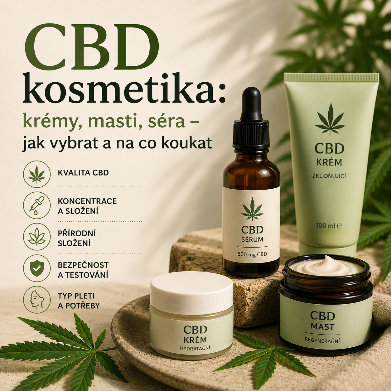 CBD kosmetika: krémy, masti, séra – jak vybrat a na co koukat