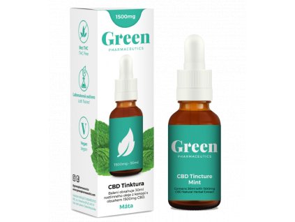 CBD konopný olej 5% Green Pharmaceutics jako 30 ml tinktura s přichutí máty a 1500 mg CBD