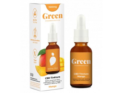 Konopný CBD olej 5% Green Pharmaceutics jako 30 ml tinktura s 1500 mg CBD a příchutí manga