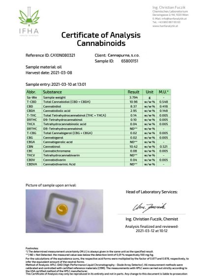 10 % CBD + 10 % CBN konopný olej full spectrum (10 ml)