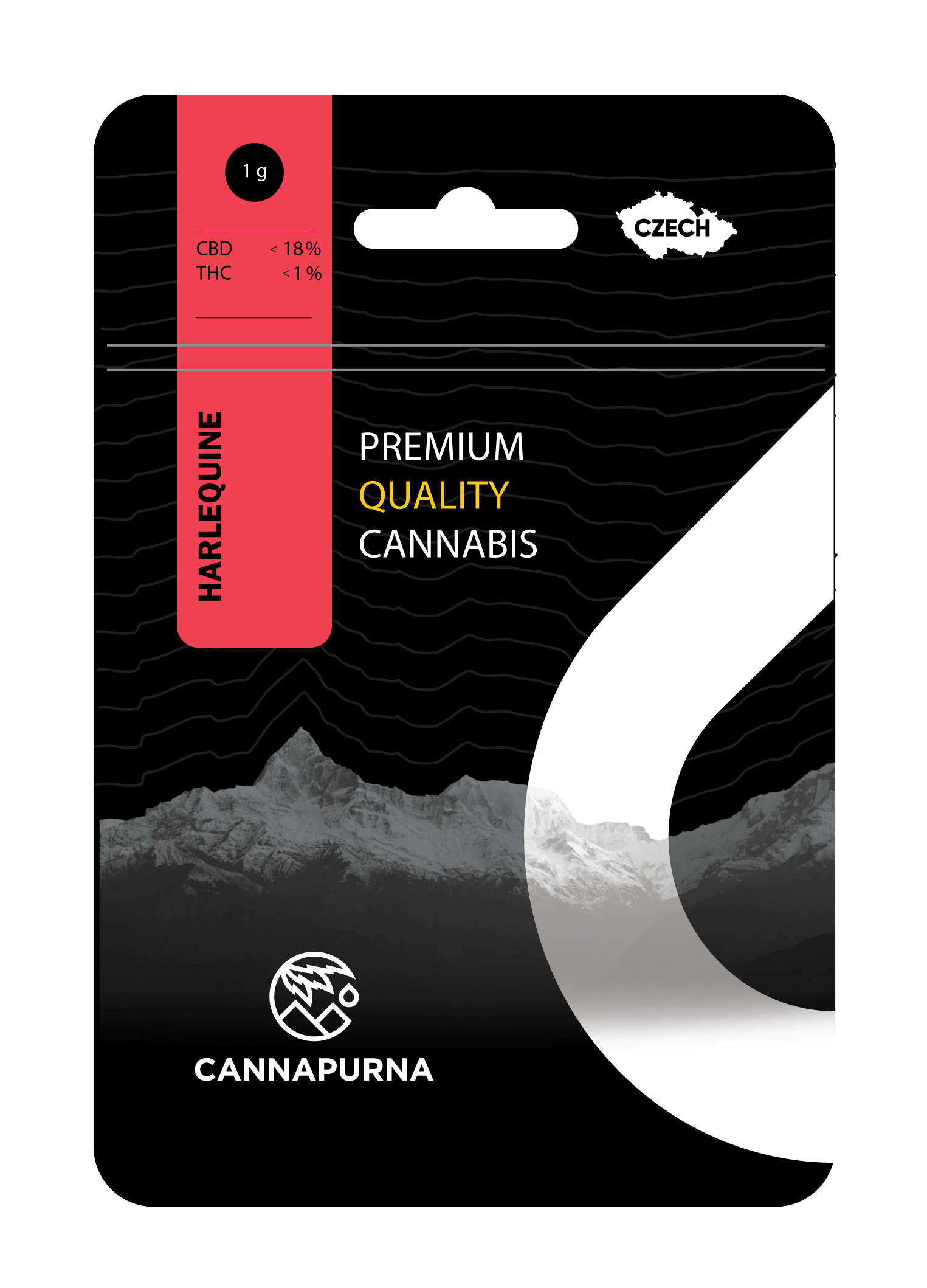 Cannapurna CBD květy konopí 18 % Harlequine indoor - 1 % THC Hmotnost: 1 g