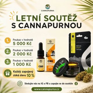 ☀️ LETNÍ SOUTĚŽ s Cannapurnou je tady! 🌱 Vyhrává KAŽDÝ účastník – a 3 z vás získají poukaz na nákup! 🎉 Léto je v plném...