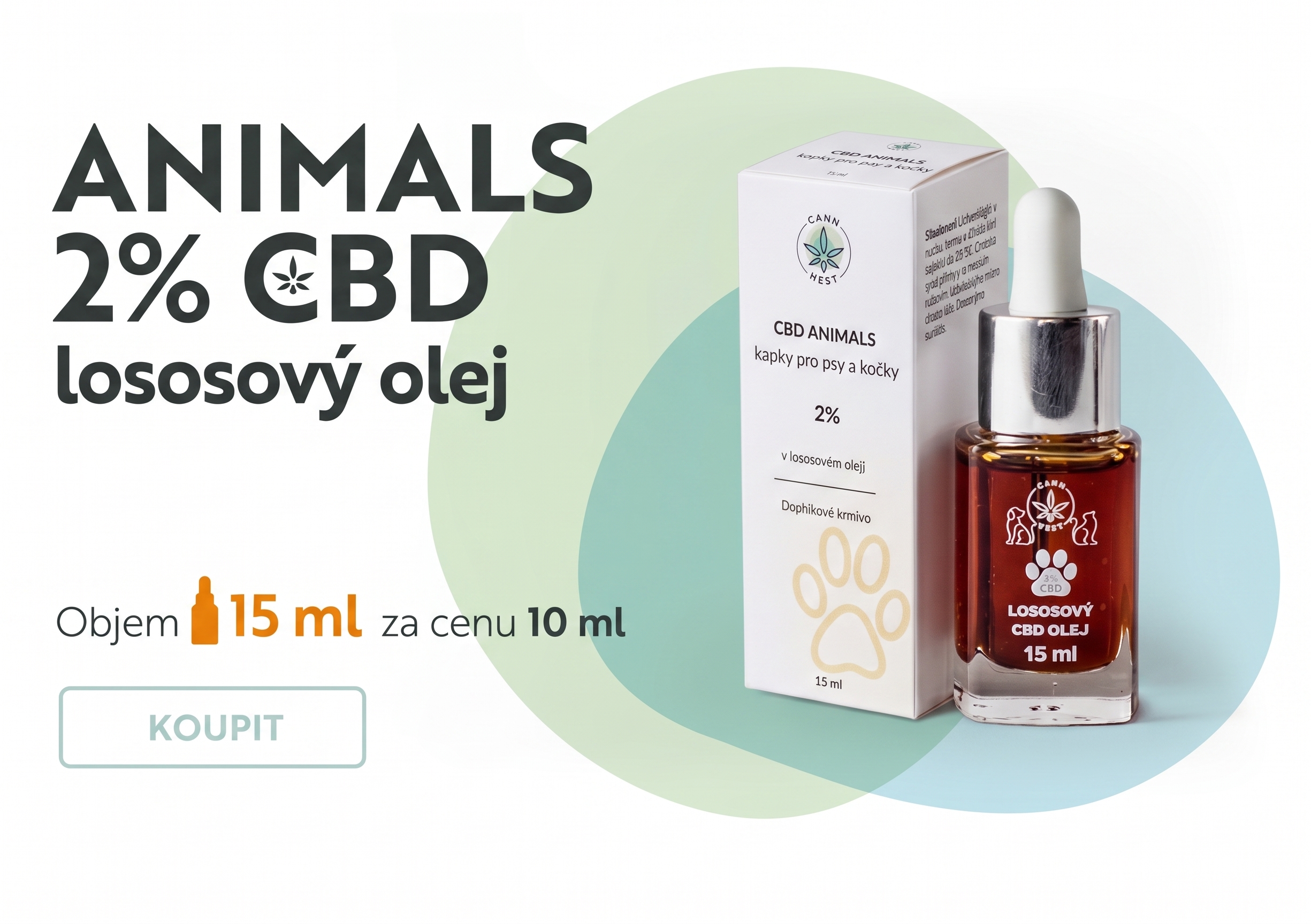 Konopné kapky ANIMALS pro zvířata 15ml 2% a 5% v lososovém oleji