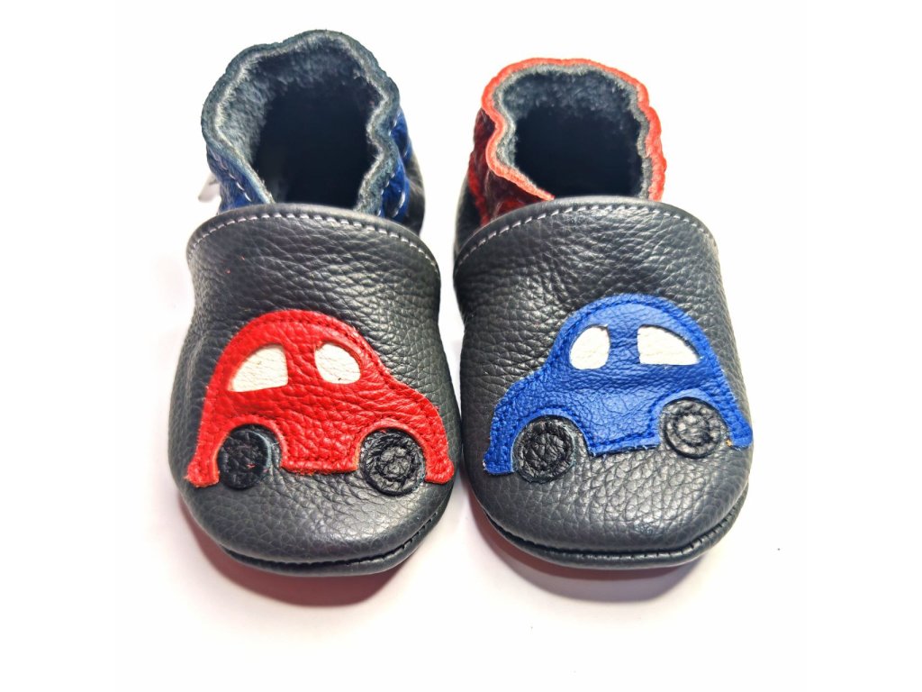 Kožené capáčky s koženou podrážkou auto červené a modré  EBOOBA