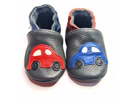 Kožené capáčky s koženou podrážkou auto červené a modré  EBOOBA