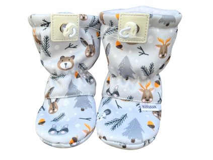 Softshellové capáčky s microfleecem - šedé Zimní lesní pohádka - KUKUKAM