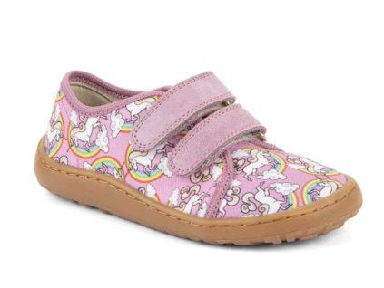 Barefoot plátěné tenisky Canvas White/Pink s jednorožci  – FRODDO