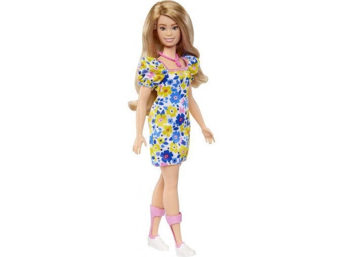 Barbie modelka šaty s modrými a žlutými květinami