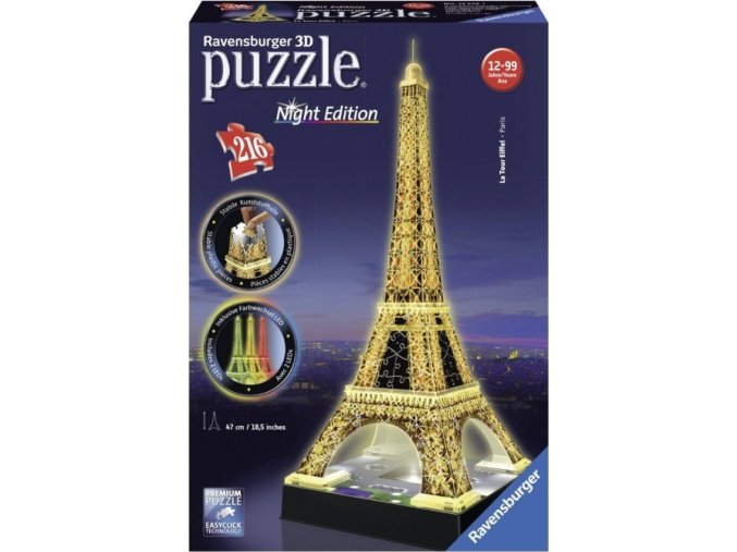 Ravensburger 12579 Puzzle 3D Eiffelova věž svítící, Noční Edice, 216 dílků