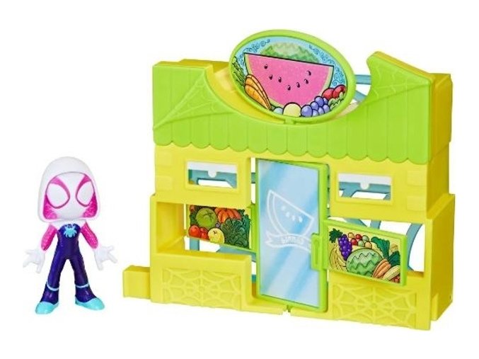 Spiderman SPIDEY AND HIS AMAZING FRIENDS City Blocks Ghost-Spider a supermarket