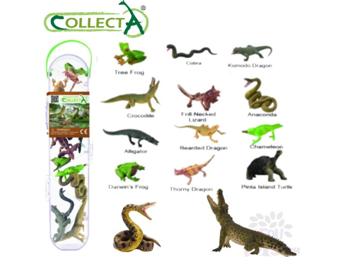 Collecta 01194 Mini plazi a obojživelníci, 12 ks