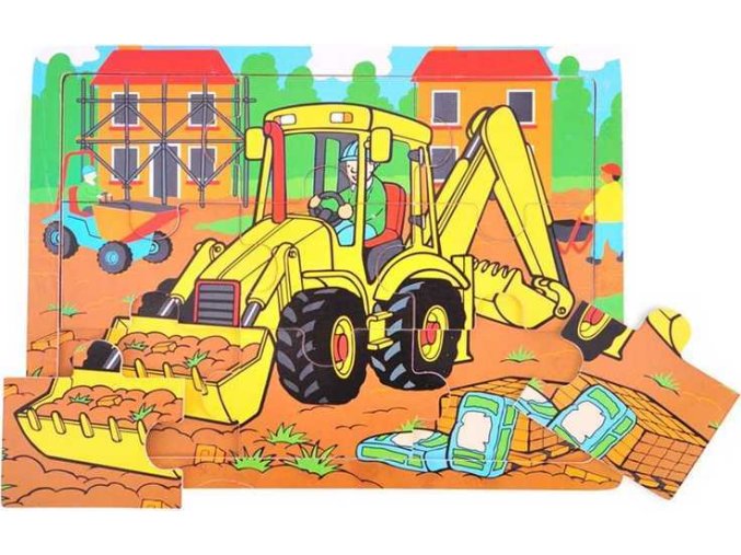 Bigjigs Toys Dřevěné puzzle bagr 9 dílků
