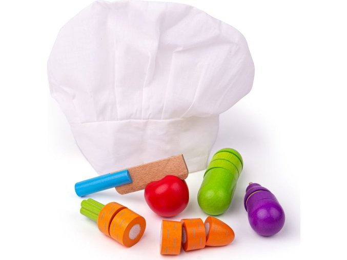 Bigjigs Toys Dřevěná krájecí zelenina s čepicí