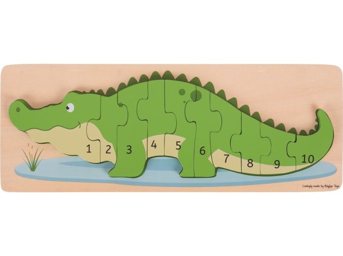 Bigjigs Toys Vkládací puzzle krokodýl s čísly