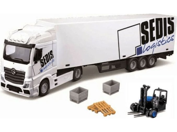 Bburago auto 1:43 MB Actros SEDIS Logistika s vysokozdvižným vozíkem a příslušenstvím