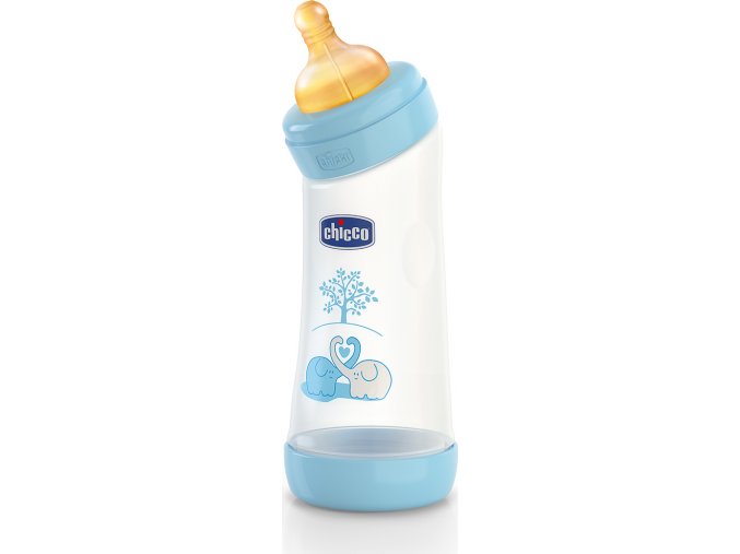 Láhev zahnutá bez BPA Well-Being kaučukový dudlík modrá 250 ml