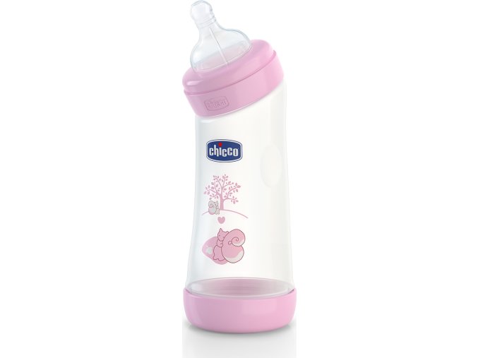 Láhev zahnutá bez BPA Well-Being silikonový dudlík růžová 250 ml