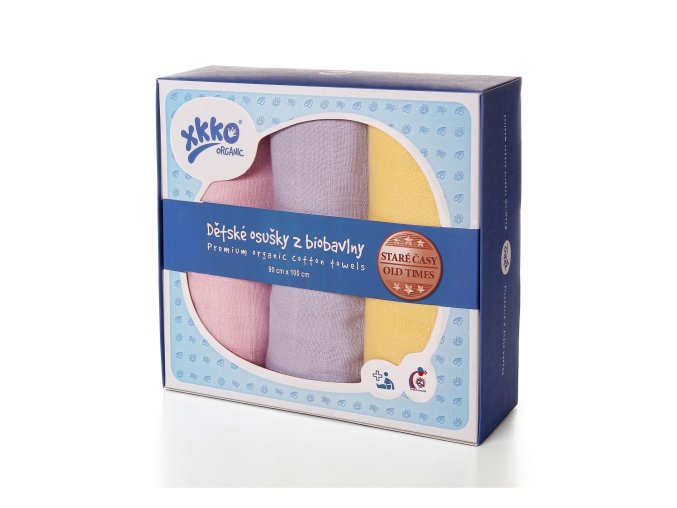 Osušky z biobavlny XKKO Organic 90x100 - Staré časy Pastels For Girls