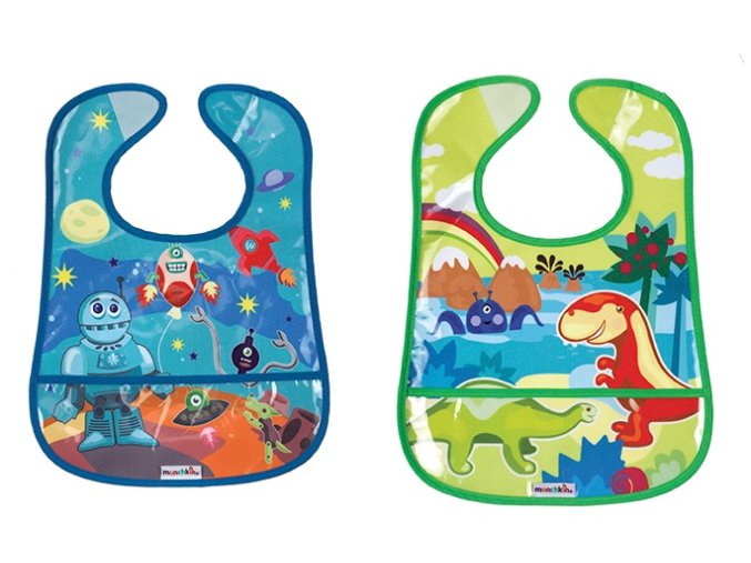 munchkin bryndak set robot dinosaurus crumb catcher bibs
