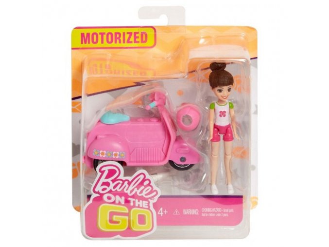 barbie on the go ruzovy skutr