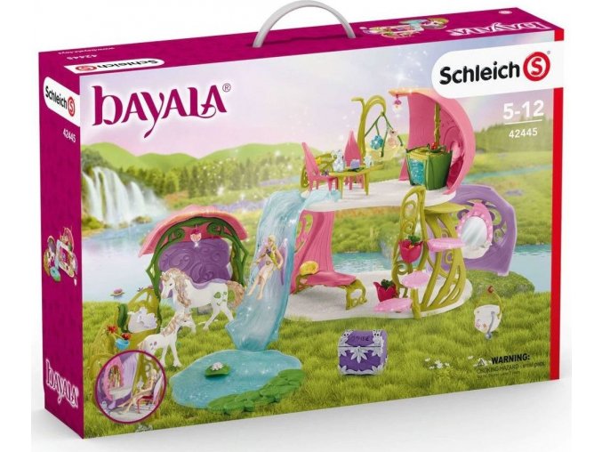 Schleich 42445 Třpytivý květinový dům s jednorožci, jezerem a stájí