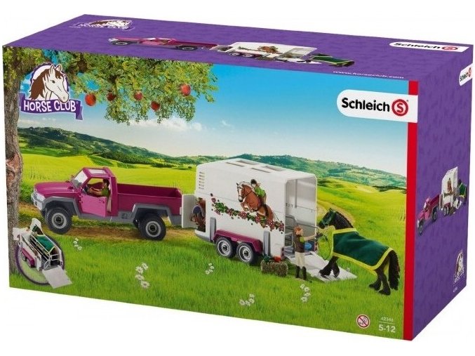 Schleich 42346 Pick-up s přívěsem a koněm