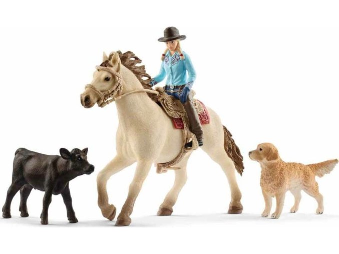 Schleich 42419 Set Westernová jezdkyně se zvířátky