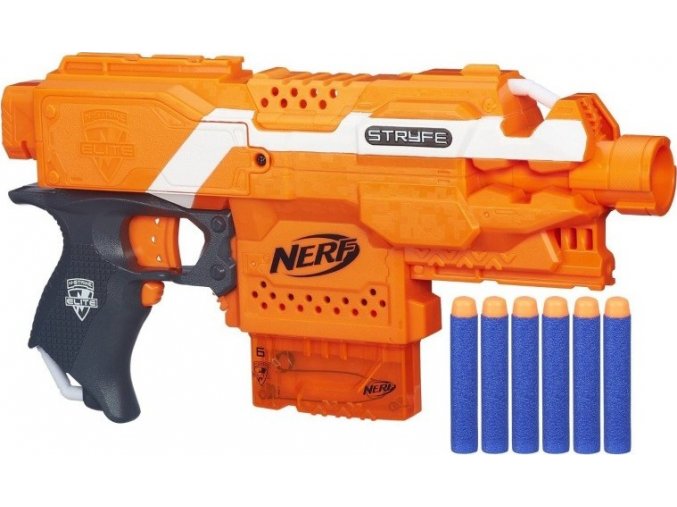 NERF Elite STRYFE automatická pistole s clipovým zásobníkem, oranžová