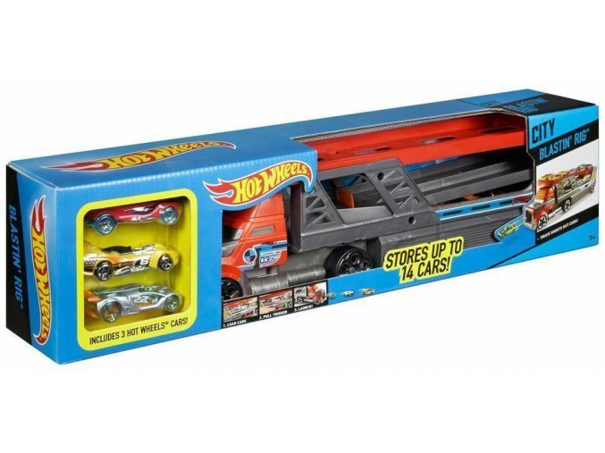 Hot Wheels vystrelovaci nakladni kamion s 3 ks auticky