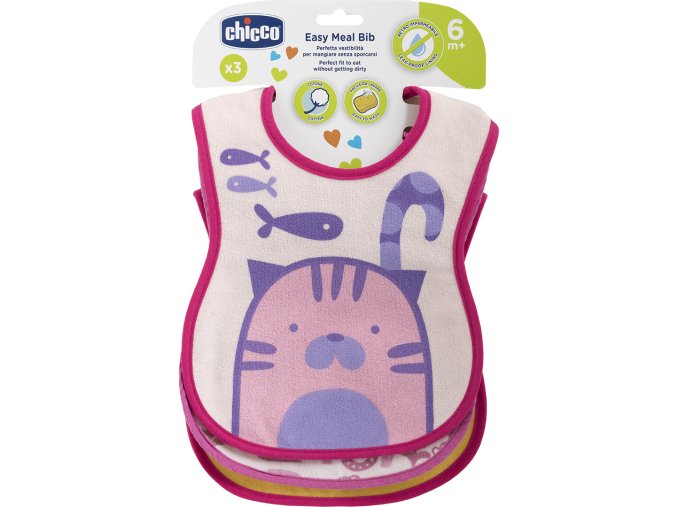 Chicco Bryndák bavlněný nepromokavý, 3 ks - dívka