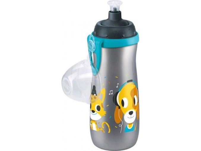 Dětská láhev NUK Sports Cup pejsek a kočička 450 ml šedá