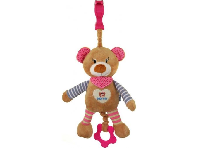 Dětská plyšová hračka s hracím strojkem Baby Mix Medvídek růžový