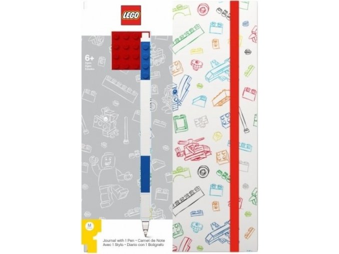 LEGO Stationery Zápisník A5 s modrým perem - bílý, červená destička 4x4