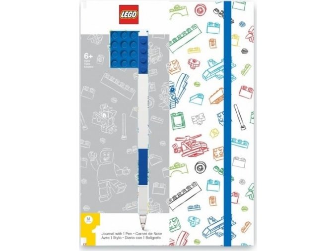 LEGO Stationery Zápisník A5 s modrým perem - bílý, modrá destička 4x4